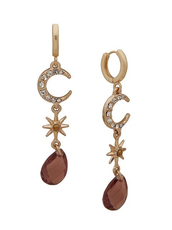 lonna & lilly Jewelry - lonna & lilly Goldtone and Crystal Star Moon Huggie-Drop Earrings